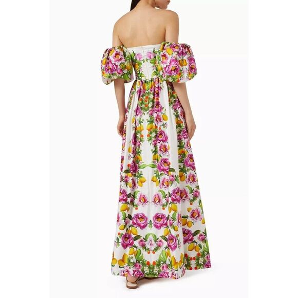 NWT. $1012 BORGO DE NOR Pink Juliet Floral Print Off-shoulder Maxi Dress SZ 12 - Picture 7 of 10